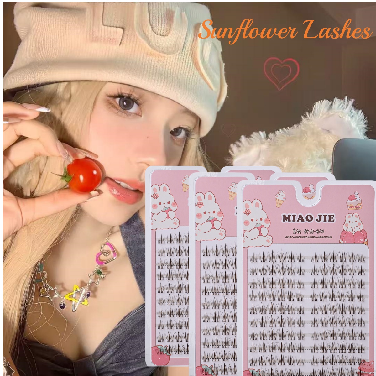 Eyelash Extension In Chinese - MIAOJIE Kahverengi Ayçiçeği Sahte Kirpik Siyah
